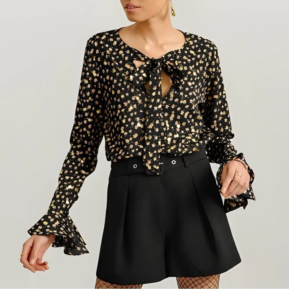 Molly Bracken Black and Gold Floral Blouse Size Small